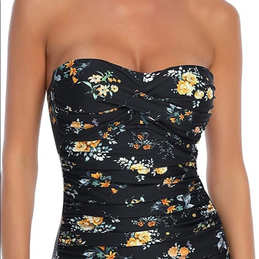 RELLECIGA Women's Tummy Control Swimwear Strapless One Piece Swimsuit Sz 2X